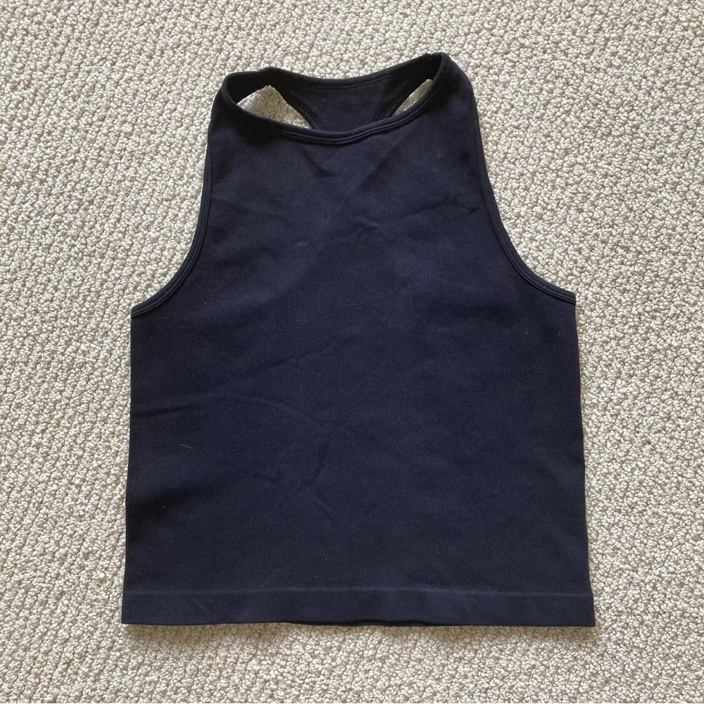 Free People Intimately High Neck Ribbed Athletic Cropped Tank Top Size M/L EUC